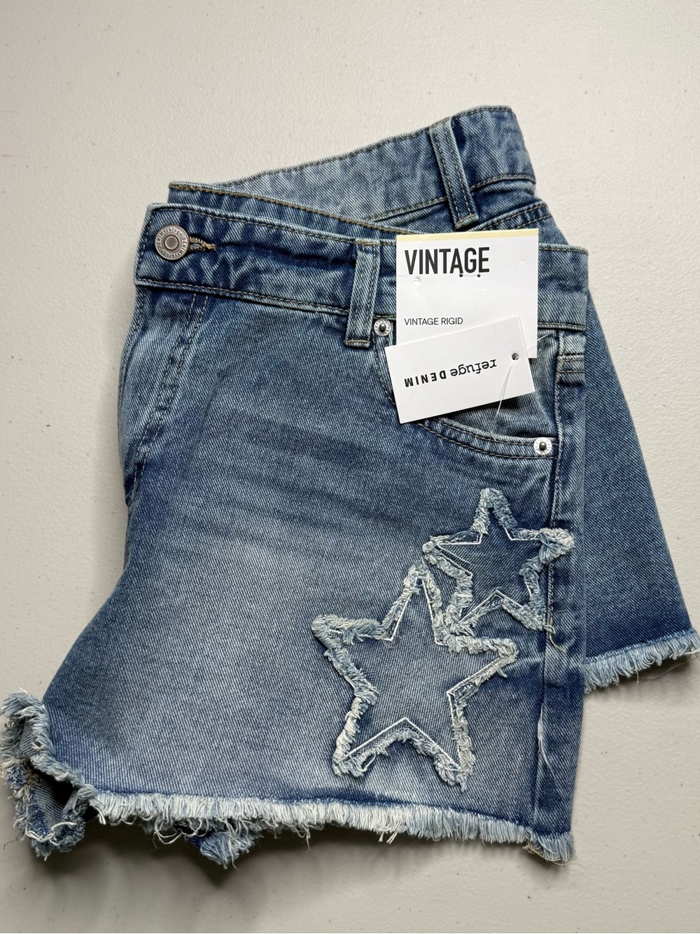 NWT Juniors Blue Denim Shorts Star Patches Size 1